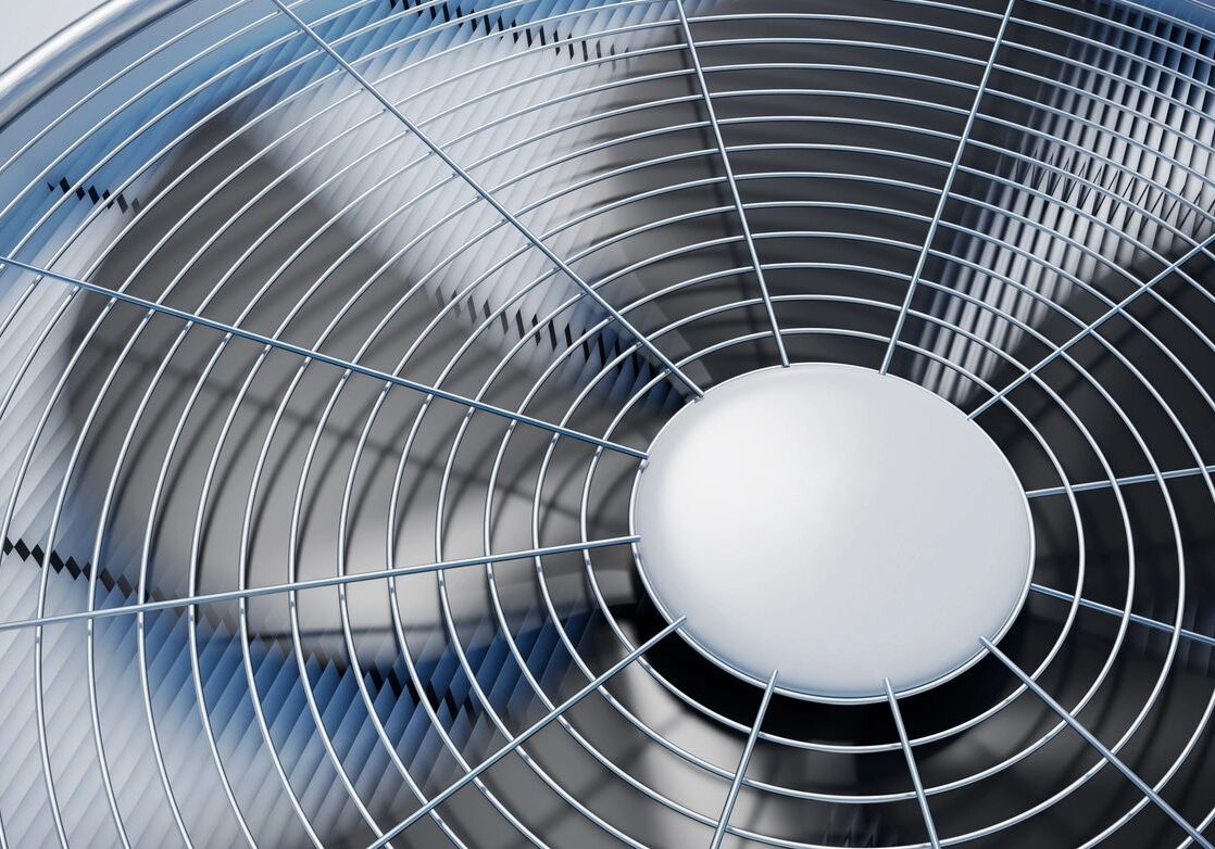 A close up of the blades on an air conditioner